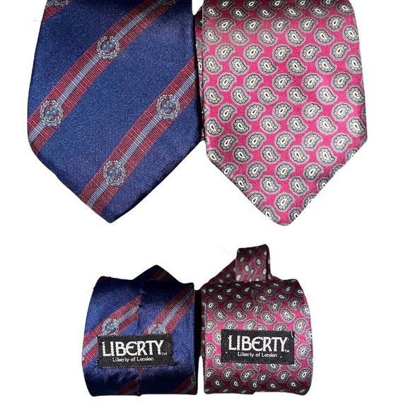 VTG Liberty of London x2 Silk USA Burgundy & Blue Striped Paisley Designer Ties - Picture 1 of 7